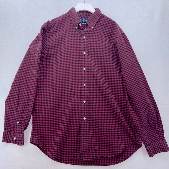 Men’s Ralph Lauren Classic Fit 100% Cotton Long Sleeve Red Black Gingham Shirt L - Picture 1 of 4